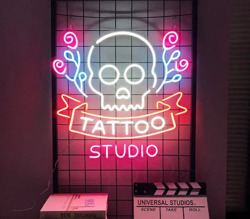 Tattoo Studio Skull Neon Sign